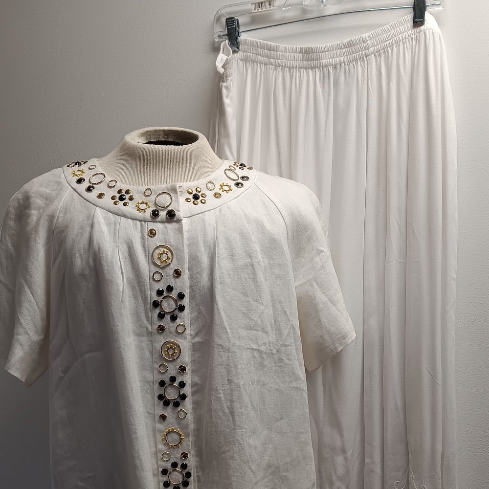 Suit / Outfit / Skirt and Jacket Set: Eyelet and Bead Accents